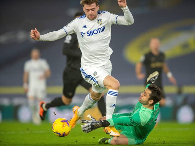Leeds United’s Patrick Bamford is brought down by Lukasz Fabianski for an early spot-kick for the hosts at Elland Road last night. Picture: Bruce Rollinson