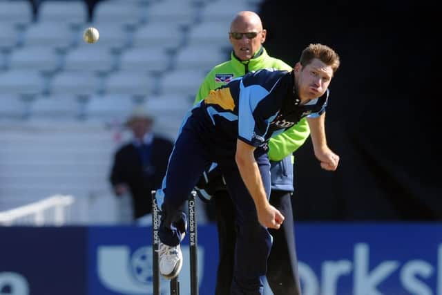 Yorkshire bowler Rich Pyrah in action April 2011 (Picture: Simon Hulme)