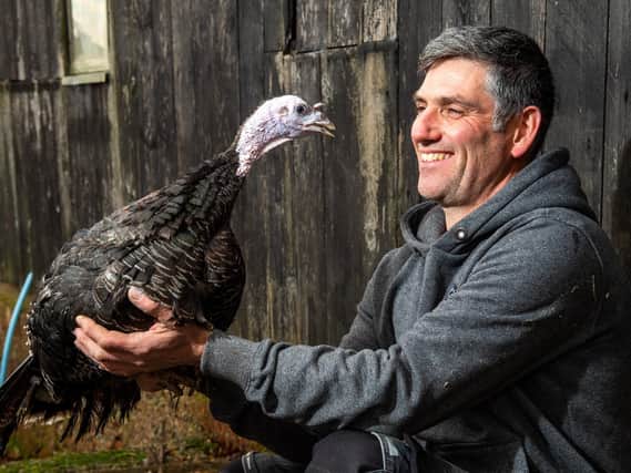 Richard Wartigg with one of his birds at Eastfield Turkeys, near Sheffield