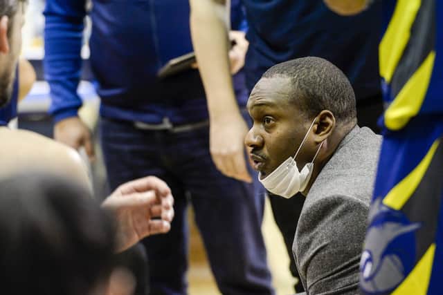 Sheffield coach Atiba Lyons giving instructions during a time out. (Picture: Dean Atkins)