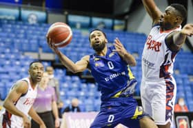 Nicholas Lewis attacks the hoop for Sheffield Sharks against Bristol Flyers (Picture: Dean Atkins)