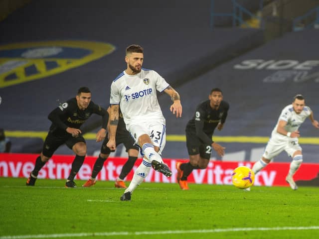 Failed to capitalise: Mateusz Klich gave Leeds the lead with a retaken penalty against West Ham United, but the Londoners hit back to beat United 2-1.            Picture: Bruce Rollinson