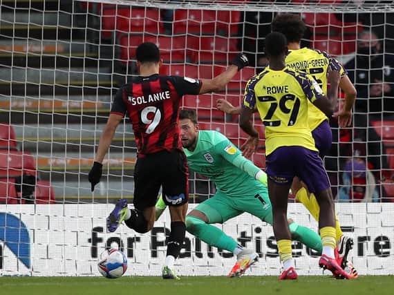 Dominic Solanke scored twice in the first half as Huddersfield Town were beaten at Bournemouth. Picture: Kieran Cleeves/PA Wire.