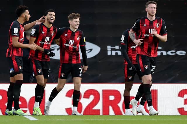 Bournemouth celebrate after a dominant win over Huddersfield Town. Picture: Naomi Baker/Getty Images.