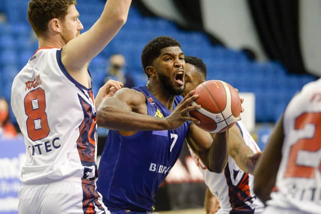 Sheffield Sharks' Kipper Nichols fights his way to the basket against Bristol Flyers (Picture: Dean Atkins)