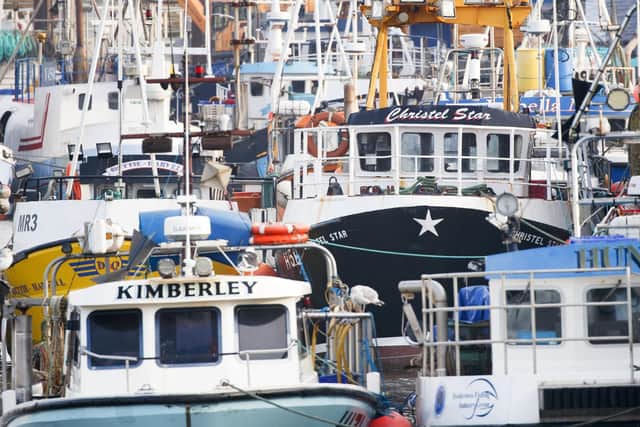 Fishing boats moored at Bridlington's harbour.