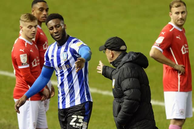 BACK IN THE GAME: Sheffield Wednesday's Chey Dunkley gets a well done from boss Tony Pulis after being substituted during the second half in the defeat to Barnsley at Hillsborough.    Picture: Steve Ellis