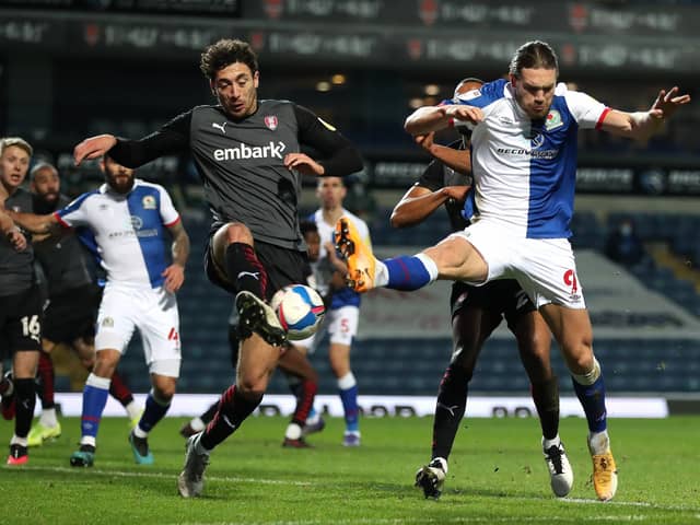 Rotherham United's Matt Crooks (left) and Blackburn Rovers' Sam Gallagher battle for the ball. Picture: PA.