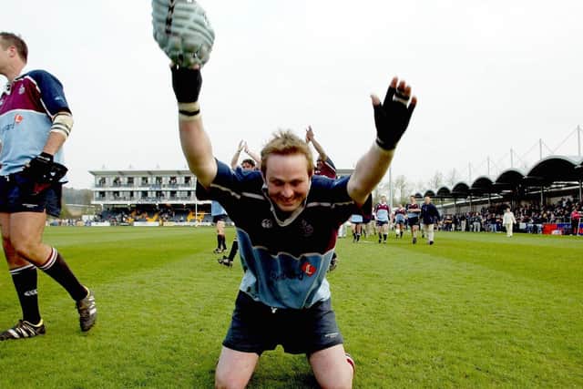 Rotherham's Neil Spence salutes fans after a National League One win over Worcester in April 2003. Picture: David Davies/PA.
