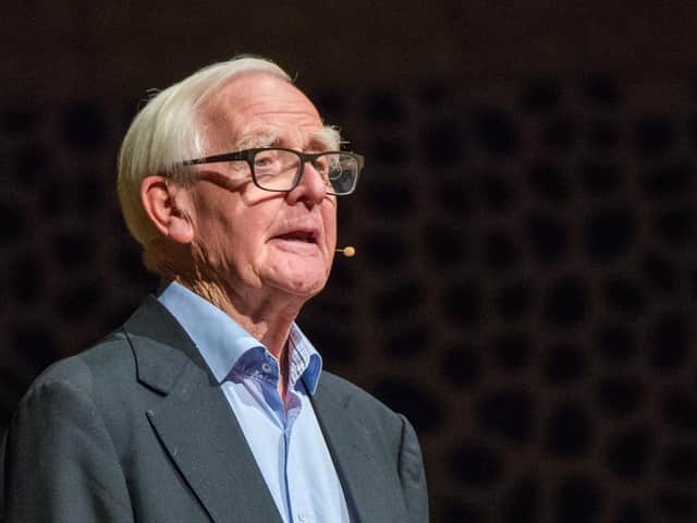British bestselling author John le Carre, who has died aged 89, seen here giving a speech in 2017 in Hamburg. (DPA/AFP via Getty Images)