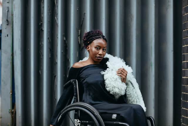 Picture by Rob Smalley
 of Renee Bryant-Mulcare, 22, who is paraplegic. She wears an Art School dress and white jacket by House of Sheldon Hall.