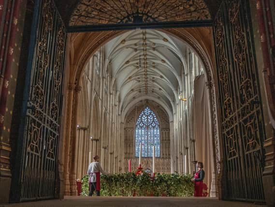 Florists from York Minster prepare the Advent Wreath at York Minster in November  this year. (Picture Credit Charlotte Graham).