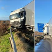 The lorry slammed into the barrier on the M62