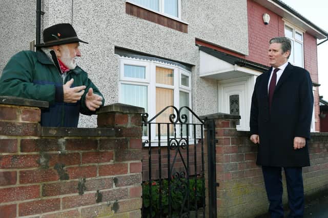 Keir Starmer visits South Yorkshire flood victims earlier this week. Pic: PA