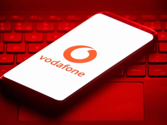 File photo dated of the logo for telecoms giant Vodafone,