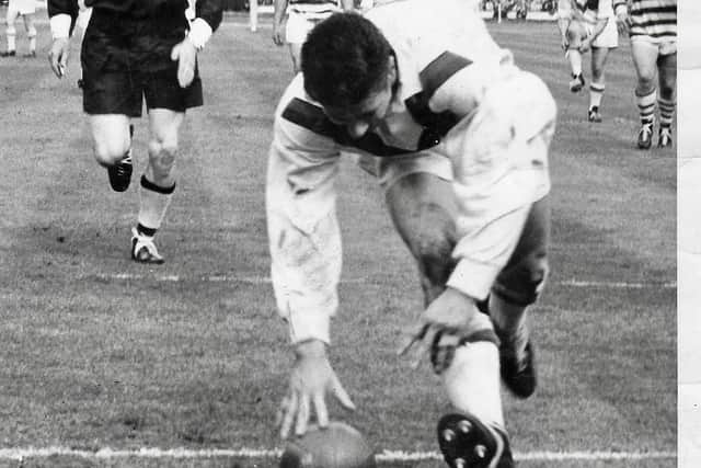 Defining moment: Wakefield Trinity centre Ian Brooke scores a try in the 1963 Challenge Cup Final victory at Wembley.