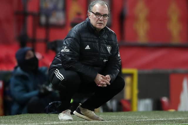 NERVES: Leeds United manager Marcelo Bielsa looks on during his team's heavy 6-2 defeat at Old Trafford. Picture: Nick Potts/PA