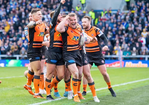 LONG-SERVING: Castleford's Adam Milner celebrates his try against Toronto Wolfpack. Picture by Allan McKenzie/SWpix.com