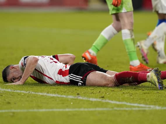 FRUSTRATION: Sheffield United captain John Egan made some important interventions, to no avail