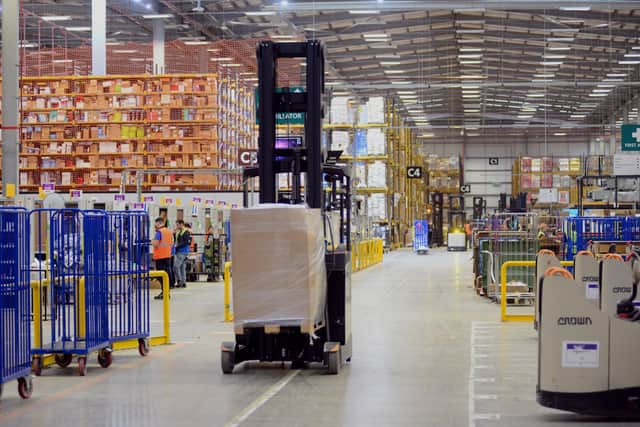 A typical scene inside one of Amazon's delivery depots.