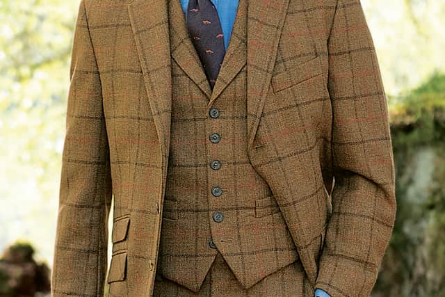 Saxony Tweed hacking jacket in Bark and Bracken check, £225; trousers, £119.95; waistcoat, £99.95. At houseofbruar.com. Picture by Glenn Carnell.