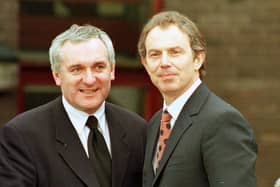 This was Tony Blair (right) meeting Bertie Ahern, Ireland's then leader, for the first time.