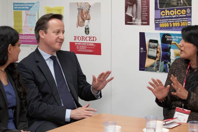 Jasvinder Sanghera with former PM David Cameron in 2012, during his visit to the cross-departmental Forced Marriage Unit at the Foreign Office in central London.