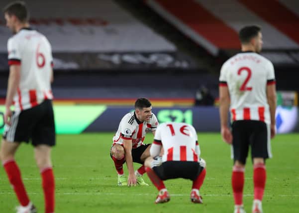 Sheffield United captain John Egan shows his disappointment after defeat to Everton at home on Boxing Day. Picture: Simon Bellis/Sportimage