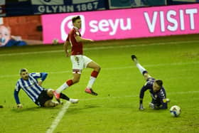 DEADLOCK BROKEN: Callum Paterson scores the opening goal for Sheffield Wednesday against Middlesbrough. Picture: Steve Ellis