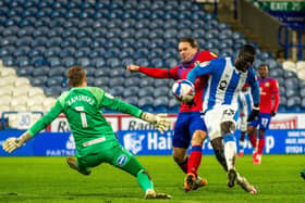 Naby Sarr scores his second and 
Huddersfield Town's winning goal against Blackburn Rovers on Tuesday.  Picture Bruce Rollinson