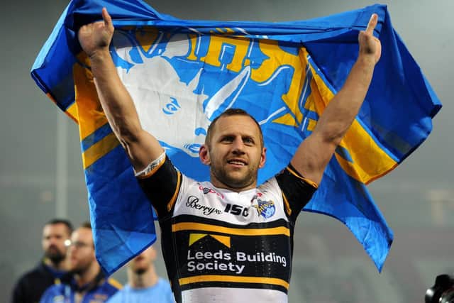 Rob Burrow salutes the Rhinos fans. Super League Grand Final 2017: Castleford Tigers v Leeds Rhinos. Old Trafford. Picture Bruce Rollinson