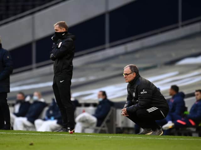 Marcelo Bielsa watches on during Leeds United's defeat at Tottenham. Picture: Getty Images.