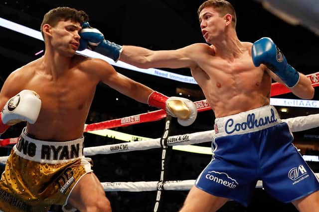TOE-TO-TOE: Luke Campbell, right, lands a right against Ryan Garcia at the American Airlines Center in Dallas. Picture: Tim Warner/Getty Images