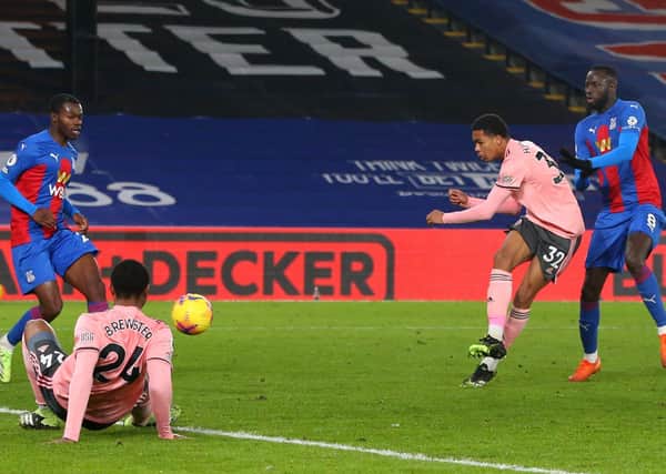 Sheffield United's Antwoine Hackford gets off a shot on goal at Selhurst Park during Saturday's 2-0 defeat to Crystal Palace. Picture:: Paul Terry/Sportimage