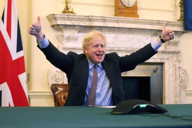 This was Boris Johnson celebrating his Brexit deal with the EU.