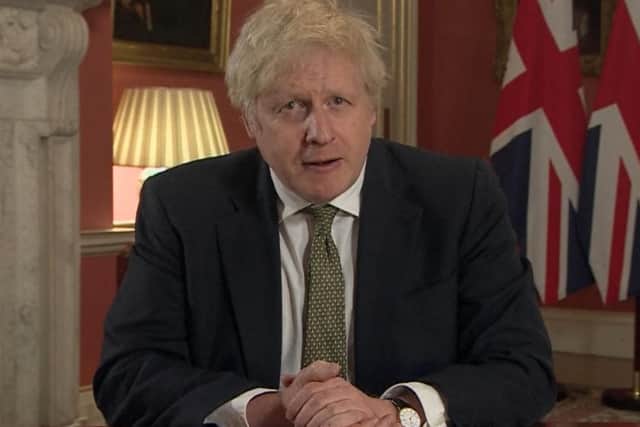 Prime Minister Boris Johnson making a televised address to the nation from 10 Downing Street, London, setting out new emergency measures to control the spread of coronavirus in England. Picture: PA Video/PA Wire