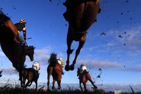 Runners and riders clear a fence at Wetherby - racing will continue to operate behind closed doors for the time being.