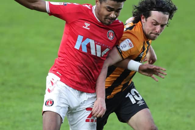 PICKED: Hull City's George Honeyman battles for the ball against Charlton Athletic's Ian Maatsen (left) at the KCOM Stadium. Picture: Richard Sellers/PA