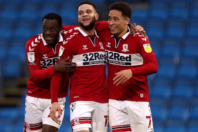 Middlesbrough's Marcus Tavernier (right) celebrates scoring his side's winning goal at Wycombe. Picture: Bradley Collyer/PA