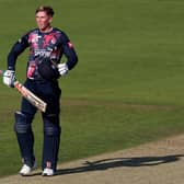 Zak Crawley of Kent celebrates after reaching his century during the T20 Vitality Blast 2020 between Hampshire and Kent Spitfires at The Ageas Bowl on September 14, 2020 in Southampton, England. (Picture: Naomi Baker/Getty Images)