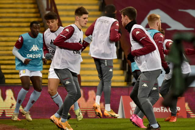 Aston Villa players warming up before the Emirates FA Cup third round match at Villa Park, Birmingham.(Picture: PA)