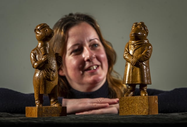 Diane Sinnott at Tennants Auctioneers in Leyburn with a Mouseman carving. Picture: Tony Johnson