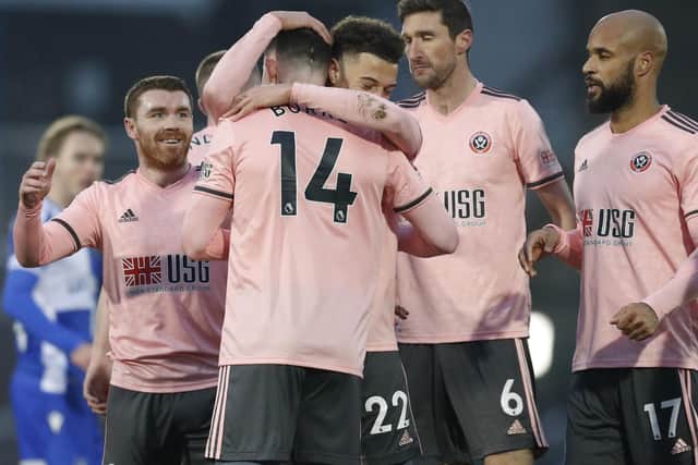 Oliver Burke of Sheffield Utd celebrates scoring the second goal during the FA Cup (Picture: Darren Staples/Sportimage)