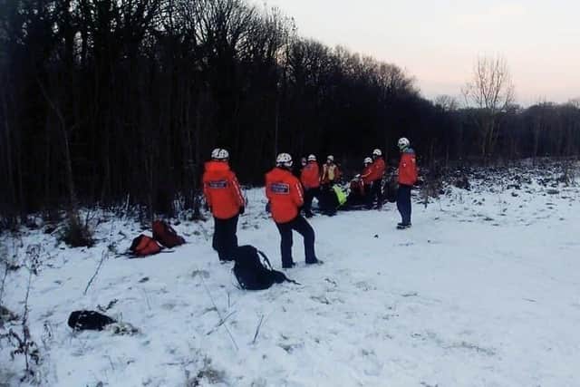 Holme Valley Mountain Rescue Team saved a teenage girl after she broke her leg while sledging in the snow in Huddersfield. Picture: HVMRT/Facebook
