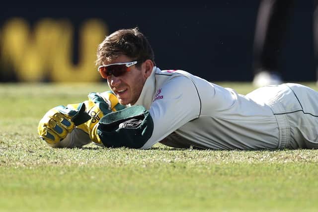 Disgrace - Tim Paine of Australia reacts after dropping a catch off Hanuma Vihari of India during day five  (Picture: Ryan Pierse/Getty Images)