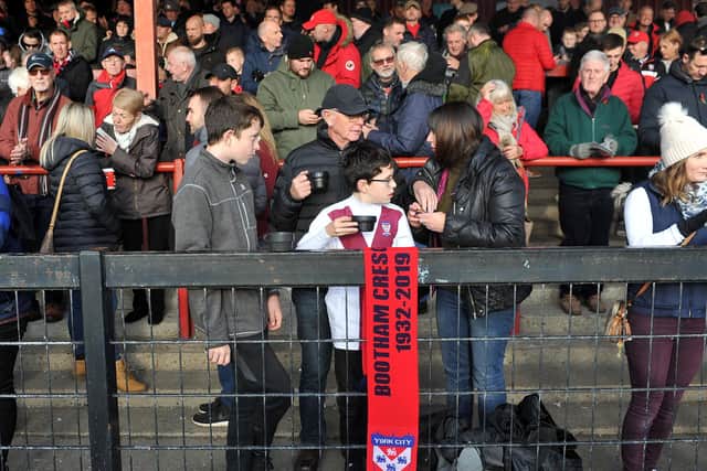 York City fans in the David Longhurst Stand at Bootham Crescent in November 2019. Picture: Tony Johnson