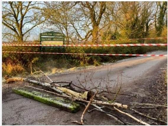 Barlow Common car park was blocked on Sunday by debris and tape