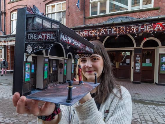 Caitlin Mawhinney, 23, of Knaresborough, a freelance theatre designer who has built a model of Harrogate Theatre.
