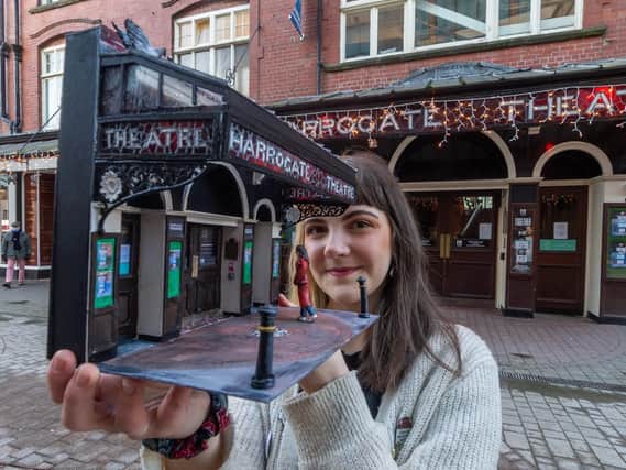 Caitlin Mawhinney, 23, of Knaresborough, a freelance theatre designer who has built a model of Harrogate Theatre.