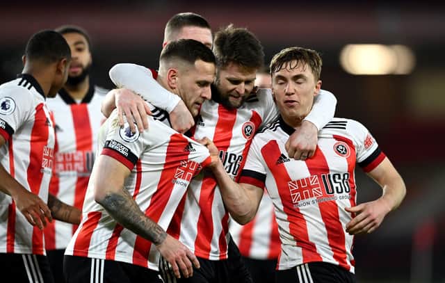Sheffield United players celebrate their landmark win over Newcastle United on Tuesday night.